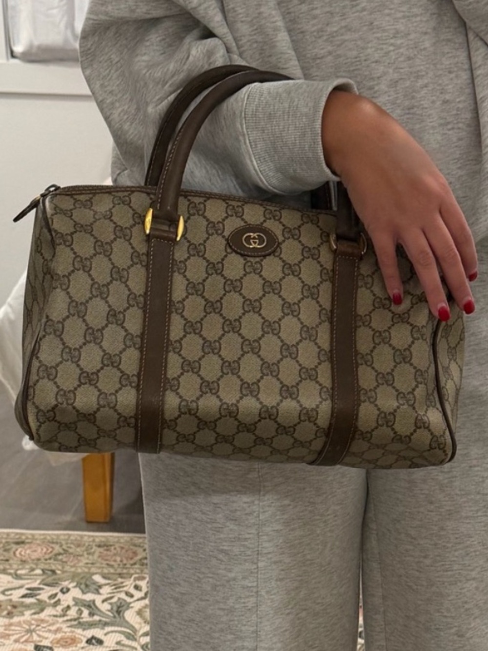 GUCCI Vintage GG Monogram Supreme Boston Doctor Bag Leather Canvas - Excellent